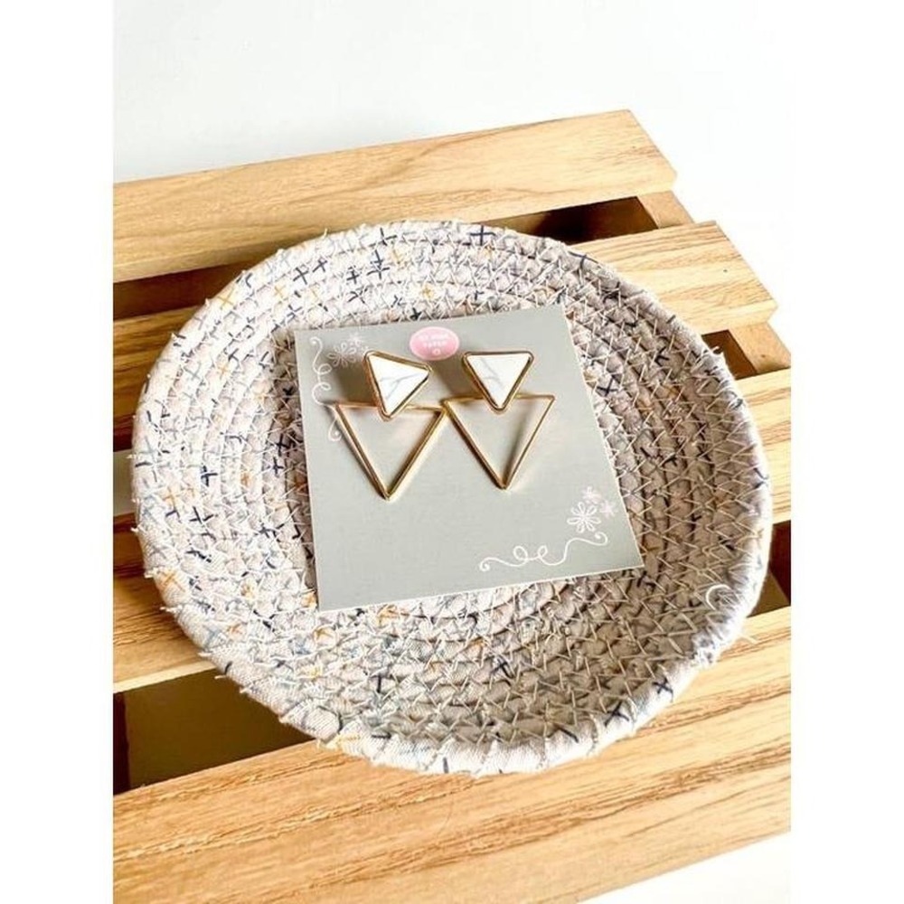 NEW ladies 2 in 1 white marble triangle gold earrings geometric